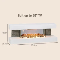 HOMCOM 47inch / 120cm Electric Fireplace Wall Mounted, Freestanding, Glass Electric Fire Suite with Mantel, Adjustable LED Flame Effect and Temperature, Log, Pebble, Remote Control, 2000W, White(m-3)
