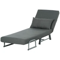 HOMCOM Fauteuil chauffeuse canapé-lit Convertible inclinable 1 Place Grand Confort Coussin lombaires accoudoirs piètement métal Lin Gris Foncé(m-10)