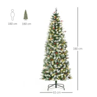 HOMCOM Árbol de Navidad Nevado Artificial 180 cm Árbol de Navidad con 300 Luces LED Blanco Cálido 618 Ramas Ignífugas de Plástico Decoraciones Incluidas y Base Plegable Ø65x180 cm Verde(m-3)