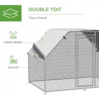 PawHut Enclos poulailler chenil 5,32 m² - parc grillagé dim. 2,8L x 1,9l x 1,95H m - poulailler chenil entièrement couvert - acier galvanisé(m-4)