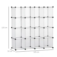 HOMCOM Armario Modular de Plástico Zapatero Organizador con 16 Cubos para Entrada Pasillo Dormitorio 125x32x125 cm Transparente(m-3)