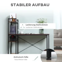 HOMCOM Schreibtisch Computertisch Arbeitstisch Bürotisch mit Regal Schwarz 120x64x121cm(m-6)