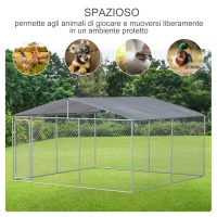 PawHut Kennel per Cani in Metallo con Copertura in Tessuto e Porta con Blocco, Recinto per Animali 400x400x232cm Argento(m-6)