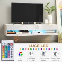 HOMCOM Mobile TV Sospeso 65" max in Truciolato con 2 Armadietti a Ribalta e Luci LED, 150x40x30 cm(m-5)