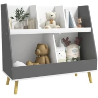 HOMCOM Mobile Portagiochi per Bambini a 2 Livelli con 5 Scomparti in Legno, 80x34x79cm, Grigio(m-1)