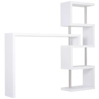HOMCOM MDF L Shape Work Computer Desk Home-Office Wookstation w/Four-Tier Shelf Modern Display 360° Rotating Space Saver White(m-10)