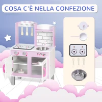 HOMCOM Cucina Giocattolo per Bambini 3+ Anni con 5 Accessori Inclusi, Gioco con Suoni Realistici, Armadietto, 55x30x80cm, Rosa(m-5)