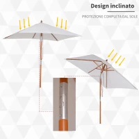 Outsunny Ombrellone da Giardino Inclinabile 2x1.5m a 6 Stecche con Palo in Legno di Abete e Corda, Beige(m-5)