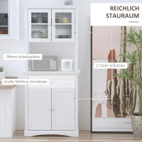 HOMCOM Küchenschrank mit Schublade, Hochschrank mit Glastüren und verstellbaren Ablagen, Küchenbuffet, Kommode, MDF, Spanplatte, 79 x 40 x 180 cm(m-4)