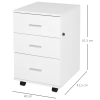 HOMCOM Caisson de Bureau Rangement Bureau sur Roulettes 3 Tiroirs Verrouillables 40 x 40 x 61,5 cm Blanc(m-3)
