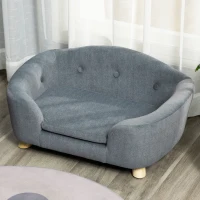 PawHut Dog Sofa Bed Pet Chair Couch with Water Resistant Fabric, Kitten Lounge with Soft Cushion, Wooden Frame for Mini Size Dogs - Grey(m-9)