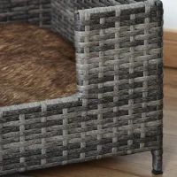 PawHut Rattan Dog Sofa with Soft Cushion, Raised Pet Bed Cat Chair Couch with Soft Washable Cushion, Indoor Outdoor Use, for Mini and Small Sized Dogs - Grey(m-9)