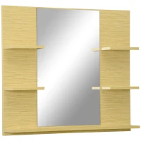 kleankin Specchio da Parete Rettangolare per Bagno con 4 Ripiani Laterali e Ampio Ripiano Inferiore, in MDF e Vetro, 80x12.5x70cm(m-1)