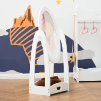 HOMCOM Free Standing Full Length Mirror, Child's Dressing Mirror with storage shelf, Children's White Bedroom Furniture 360° Rotation MDF, For 3- 8 Years Old, 40L x 30W x 104H cm(m-10)