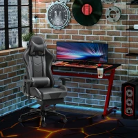 HOMCOM Gaming Chair, Computer Desk Chair with Footrest, PU Leather Ergonomic Office Chair with 180° Reclining Back, Lumbar Cushion, Headrest & Height Adjustable Armrest, Black and Red, Grey(m-10)