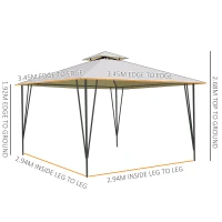 Outsunny 3.5x3.5m Side-Less Outdoor Canopy Tent Gazebo w/ 2-Tier Roof Steel Frame Garden Party Gathering Shelter Beige(m-3)