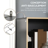 HOMCOM Bibliothèque meuble de rangement 2 tiroirs 7 compartiments porte coulissante 80 x 40 x 165 cm noir et naturel(m-7)