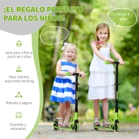 HOMCOM Patinete para Niños de +3 Años Plegable Scooter de 2 Ruedas con Manillar Altura Ajustable Freno Posterior y Pedal Antideslizante Carga 50 kg 67,7x34x79,5-89,5 cm Verde(m-7)