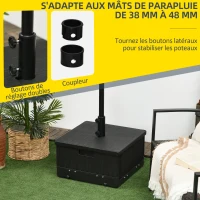 Outsunny Pied de parasol base de lestage parasol table d'appoint jardinière avec drainage roulettes et poignées PE et métal noir(m-5)