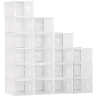 HOMCOM Lot de 18 boites cubes rangement à chaussures modulable avec portes transparentes - 25 x 35 x 19 cm(m-1)