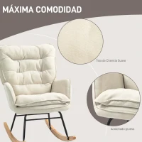 HOMCOM Silla Mecedora con Patas de Madera de Haya y Reposabrazos Mecedora para Lactancia Carga 120 kg para Dormitorio Beige(m-6)