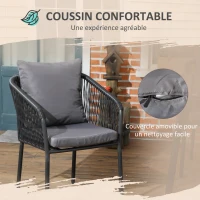 Outsunny Salon de Jardin 4 personnes en rotin PE avec chaises empilables et coussins, plateau en verre trempé cadre en aluminium(m-6)