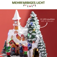 HOMCOM Weihnachtsdeko, verschneites Dorf, LED-Lichter, beweglicher Zug, 8 Lieder, 2 Modi, Harz, Mehrfarbig(m-5)