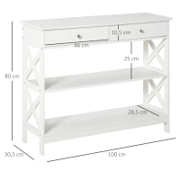 HOMCOM Table de console table d'entrée style table de drapier néo-rétro 2 tiroirs 2 étagères dim. 100L x 30.5l x 80H cm en bois Blanc(m-3)