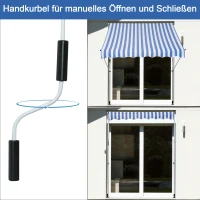 Outsunny Klemmmarkise mit Handkurbel höhenverstellbar Gelenkarmmarkise schmutzabweisend, witterungsbeständig Balkonmarkise 150cm breit Terrassenmarkise für Terrasse Balkon Veranda Blau+Weiß(m-5)