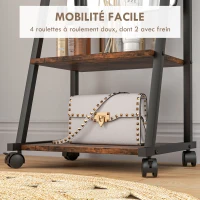 HOMCOM Miroir sur pied rectangulaire miroir de sol roulant avec angle réglable 2 étagères 4 roulettes noir et brun rustique(m-6)