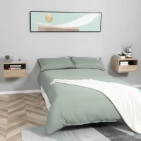 HOMCOM Lot de 2 Tables de Chevet murales - Lot de 2 Tables de Nuit - tiroir Coulissant, Niche, Plateau - Panneaux Particules Aspect chêne Clair(m-2)