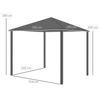 Outsunny Tonnelle pavillon de jardin avec toit rigide 364 x 299 x 280 cm structure en métal marron gris(m-3)