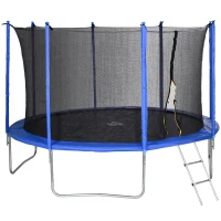 HOMCOM Trampoline rond Ø 366 cm avec filet de protection, capacité 150 kg pour adultes et enfants - bleu et noir(m-1)