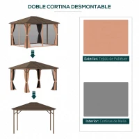 Outsunny Cenador de Jardín 300x365 cm Marco de Aluminio con Cortinas de Doble Capa y Techo Metálico para Reunión Familar Fiestas Bodas Negro y Marrón(m-5)