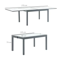Outsunny Gartentisch Esstisch Balkontisch mit gehärteter Glasplatte Outdoor Aluminium Ausziehbarer Tisch Hinterhof Gartenmöbel Rechteck Bistrotisch Grau Weiß(m-3)