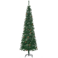 HOMCOM Árbol de Navidad 195 cm de 556 Ramas Árbol de Navidad Estrecho Forma de Lápiz con 25 Piñas Base Plegable Verde