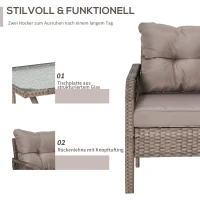 Outsunny Rattan Gartenmöbel Set für 4 Personen Balkonmöbel Set Sofa mit Hocker Tisch Stahl Braun 65 x 66 x 75 cm(m-5)
