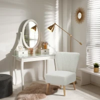 HOMCOM Poltrona Imbottita per Soggiorno e Sala in Stile Nordico, Poltroncina da Camera in Tessuto e Gambe in Legno, Bianco(m-2)