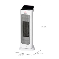 HOMCOM Calefactor Cerámico 1000W/2000W con Mando a Distancia Pantalla LED 3 Modos de Viento Temporizador de 8H Termostato y Oscilación 42° para 25 m² 17,6x13,7x50 cm Blanco(m-3)