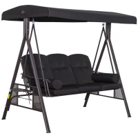 Outsunny Hollywoodschaukel für 3 Personen, neigbares Dach, Metallrahmen, braun+schwarz, 116 x 206 x 183cm(m-14)