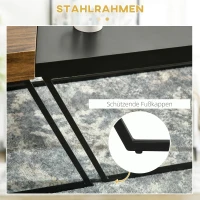 HOMCOM Couchtisch-Set, 2 Beistelltische, Industrial Design, Stahlrahmen, Holz/Schwarz(m-6)