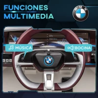 HOMCOM Coche Eléctrico para Niños 37-72 Meses Autorización BMW I4 con Control Remoto y Cinturón de Seguridad 115x67x45cm Blanco(m-6)