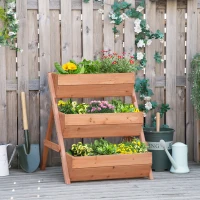 Outsunny 3 Tier Raised Garden Bed Wooden Elevated Planter Box Kit, 66L for Flower, Vegetable, Herb, 65x75x78cm, Brown(m-10)