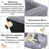 PawHut Hundesofa, Haustiersofa, Hundebett, Hundematte, Kunstleder, Kurzplüsch, Grau, 68 x 41 x 32 cm(m-5)