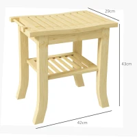 HOMCOM Tabouret banc de douche en bambou avec étagère de rangement, porte-serviettes dim. 42L x 29l x 43H cm, naturel(m-3)