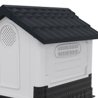 PawHut Plastic Dog Kennel with Windows, for Garden Patio, Medium and Large Dogs, 101 x 88 x 99cm - Grey(m-8)
