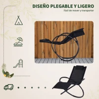 Outsunny Tumbona Mecedora de Jardín Plegable con Reposacabezas Extraíble Sillón Tumbona Ergonómica de Exterior Tela de Texteline para Patios Piscina al Aire Libre 154x80x84 cm Negro(m-6)