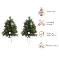HOMCOM 2-er Set Weihnachtsbäume, Künstlicher Mini-Christbaum mit LED-Lichtern, Kunststoff, Metall, Ø33 x 75 cm, Grün(m-6)