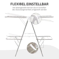 HOMCOM Wäscheständer Standtrockner faltbar 3-stufiger Flügelwäschetrockner Trockengestell Trockenständer Edelstahl Kunststoff Silber Weiß 138 x 60,5 x 112 cm(m-6)