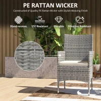 Outsunny 2 Pieces Rattan Garden Chairs Dining Chair Set with Cushion, Mixed Grey(m-6)